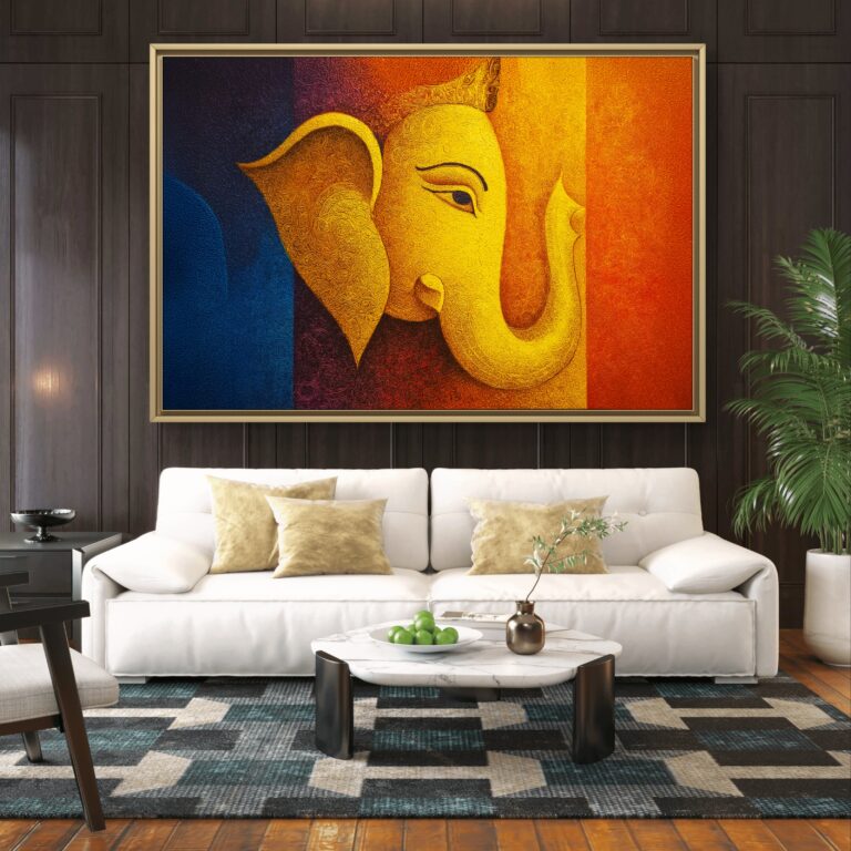 Golden Ganesha wall art & Ganesha canvas painting
