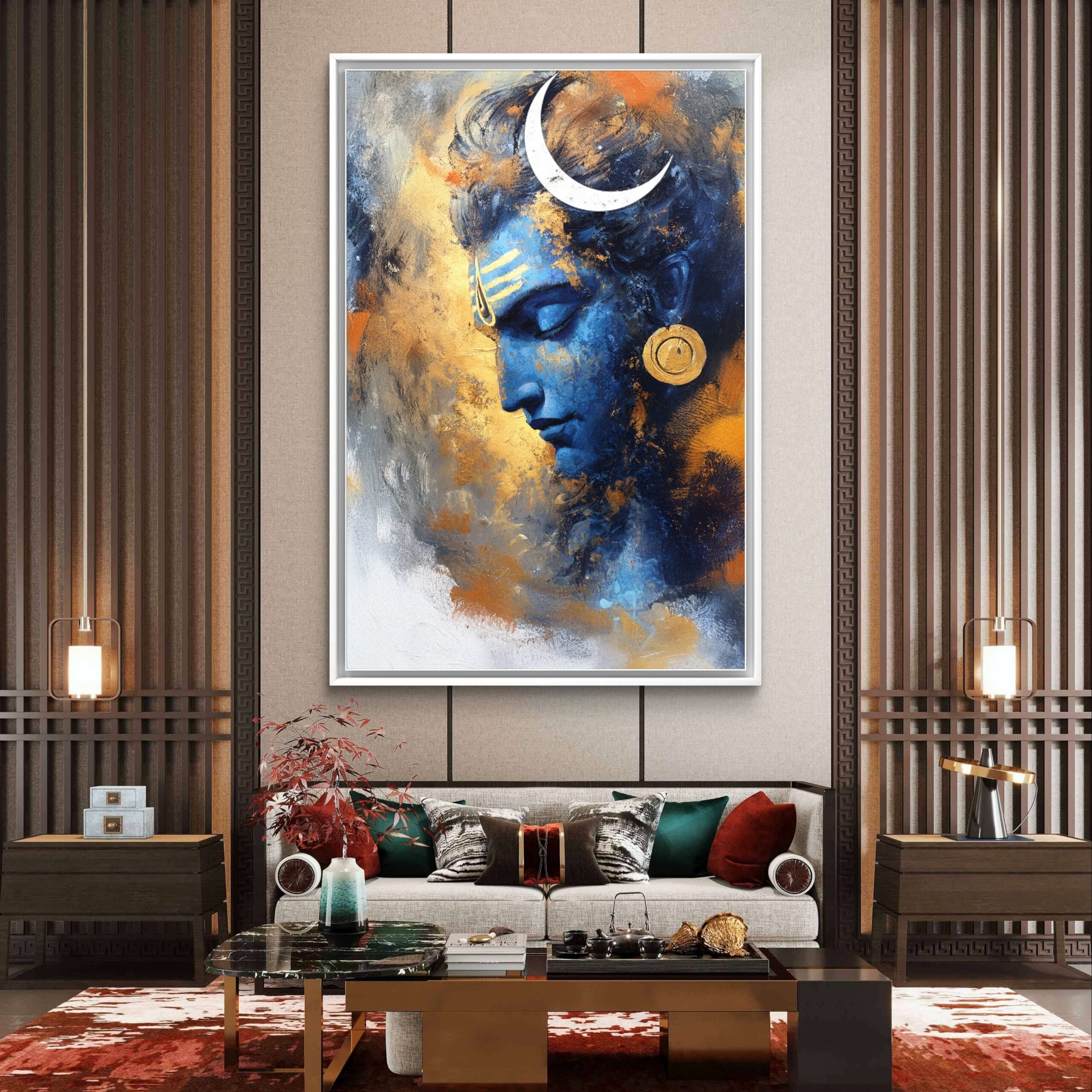 Blue Shiva Wall Painting | Divine Spiritual Art blue shiva wall painting