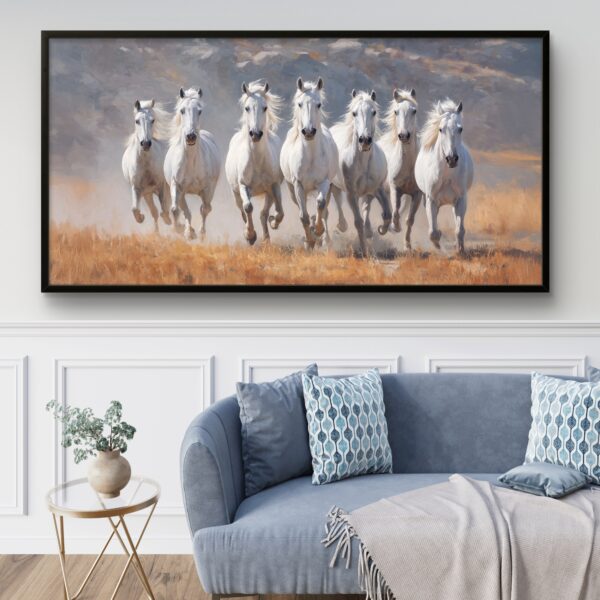 seven white horses painting | seven running horse painting
