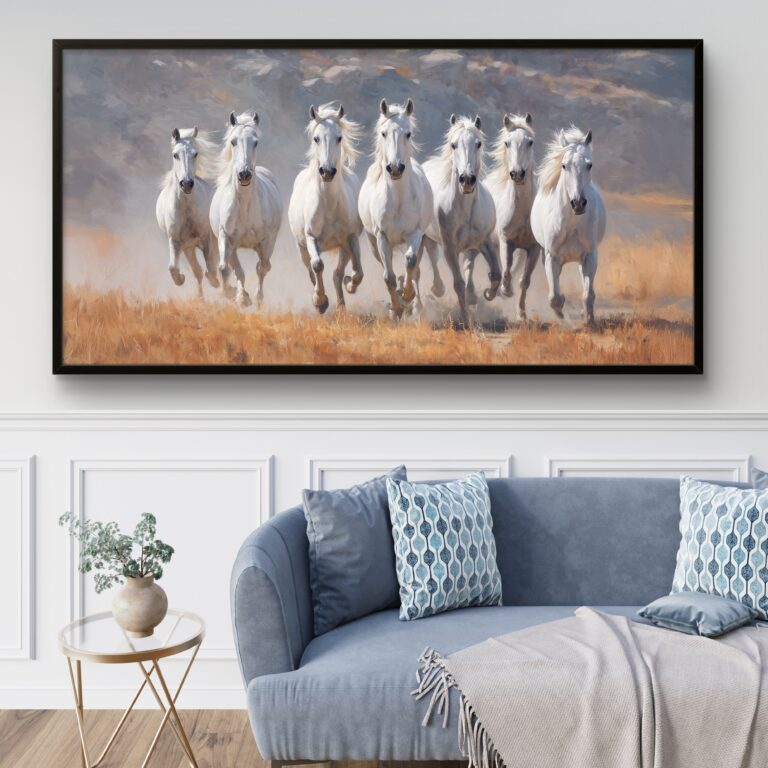 seven white horses painting | seven running horse painting
