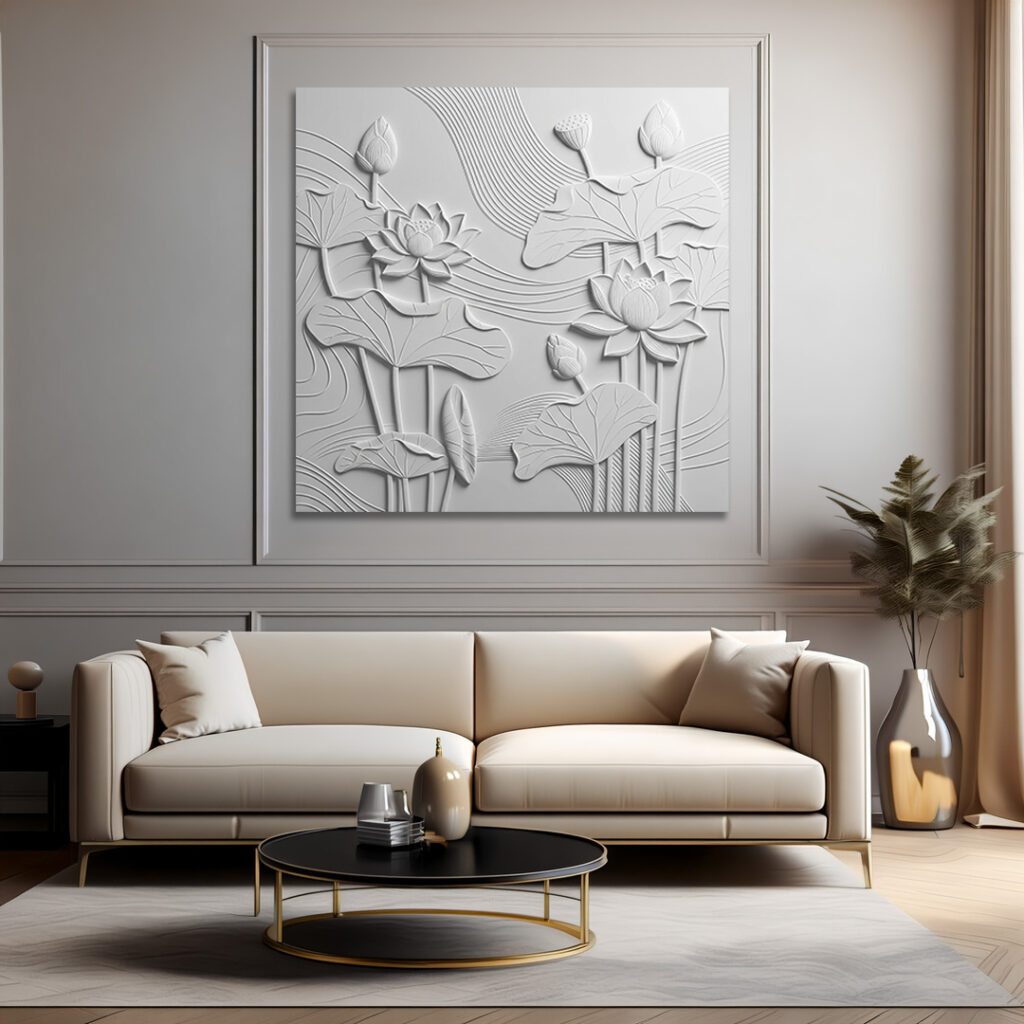 3D lotus wall art white , 3D metaal wall art