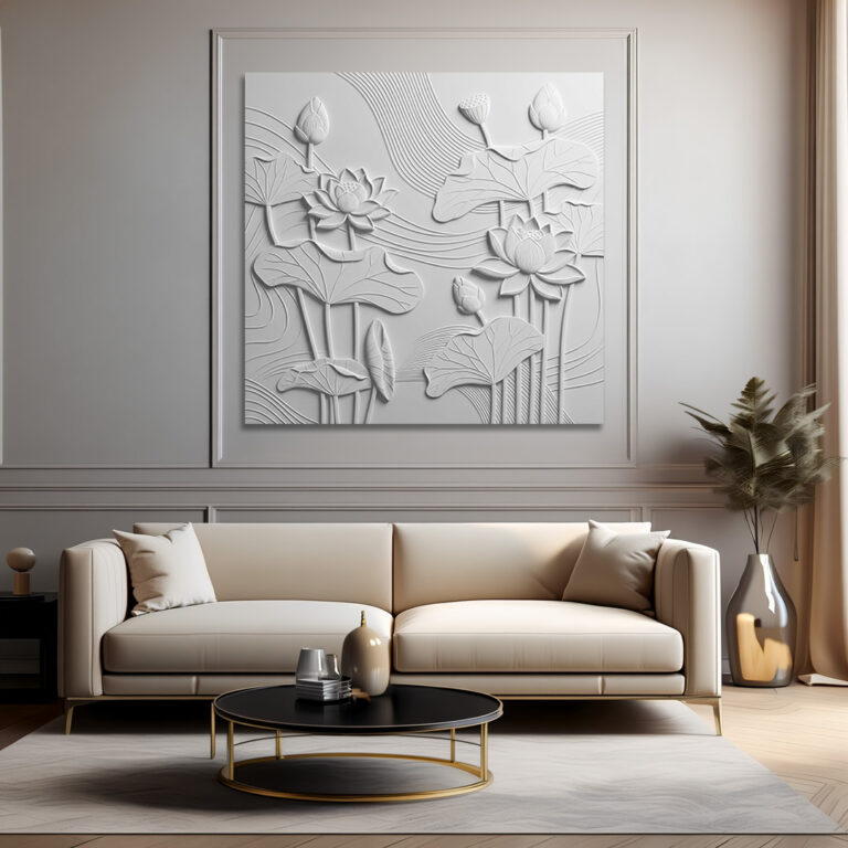 3D lotus wall art white , 3D metaal wall art