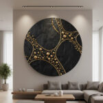 3D round black gold wall art