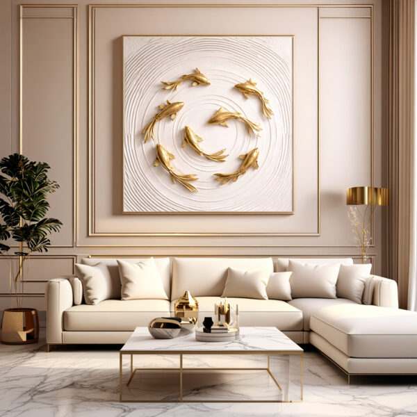 3D fish wall painting , golden fish wall art