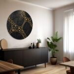 3D round black gold wall art