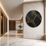 3D round black gold wall art