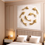 3D fish wall painting , golden fish wall art