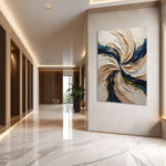 luxury 3d abstract wall art blue gold wall decor
